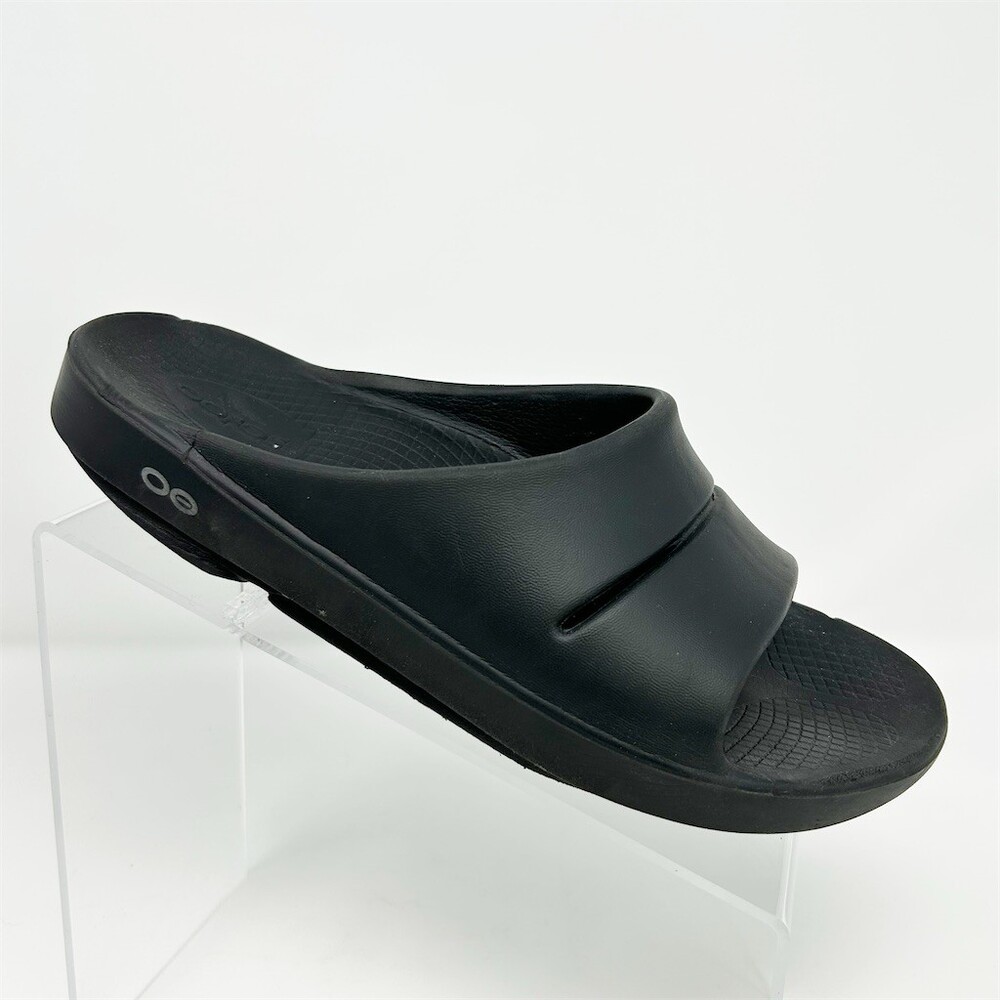 OOFOS OOahh Recovery Slide Sandals Unisex Black Comfort Slip-On Size 8